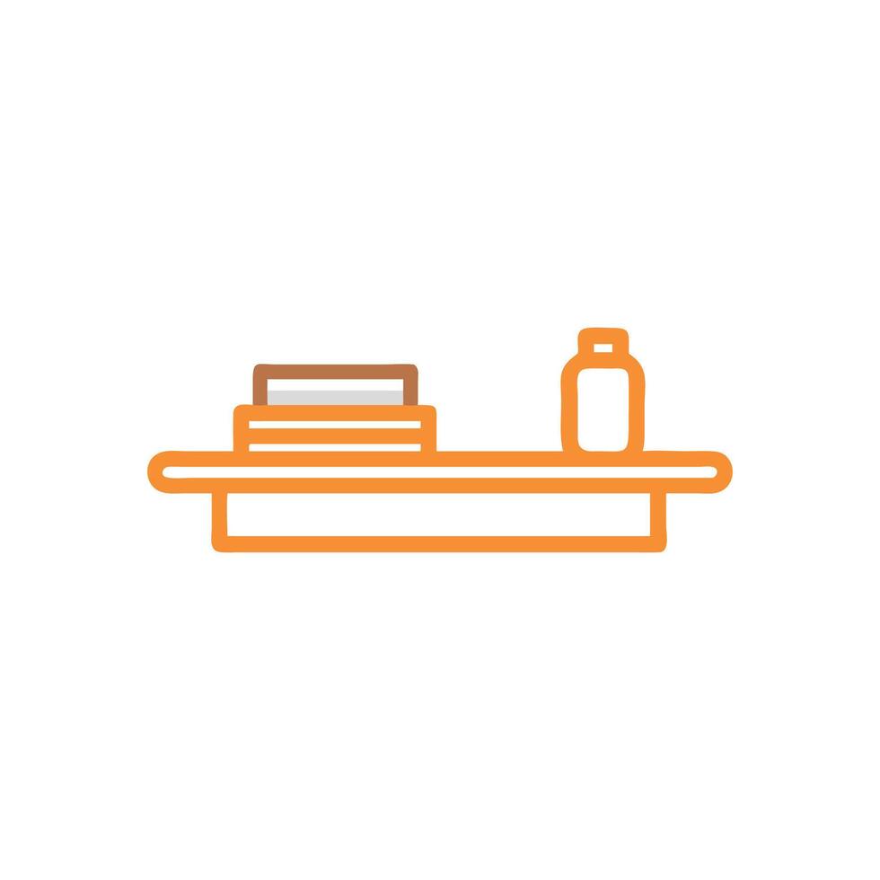 Stylized orange line drawing of shelf with items vector