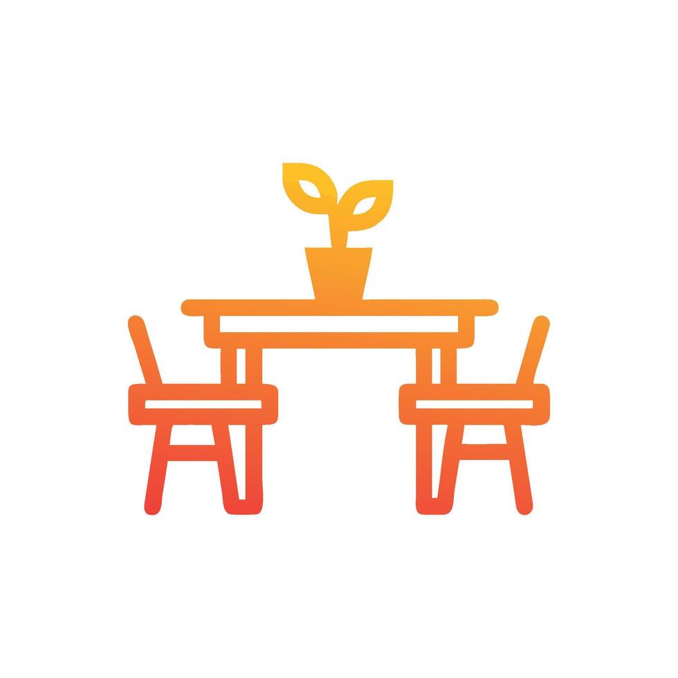 Minimalist table and chairs illustration with potted plant design vector