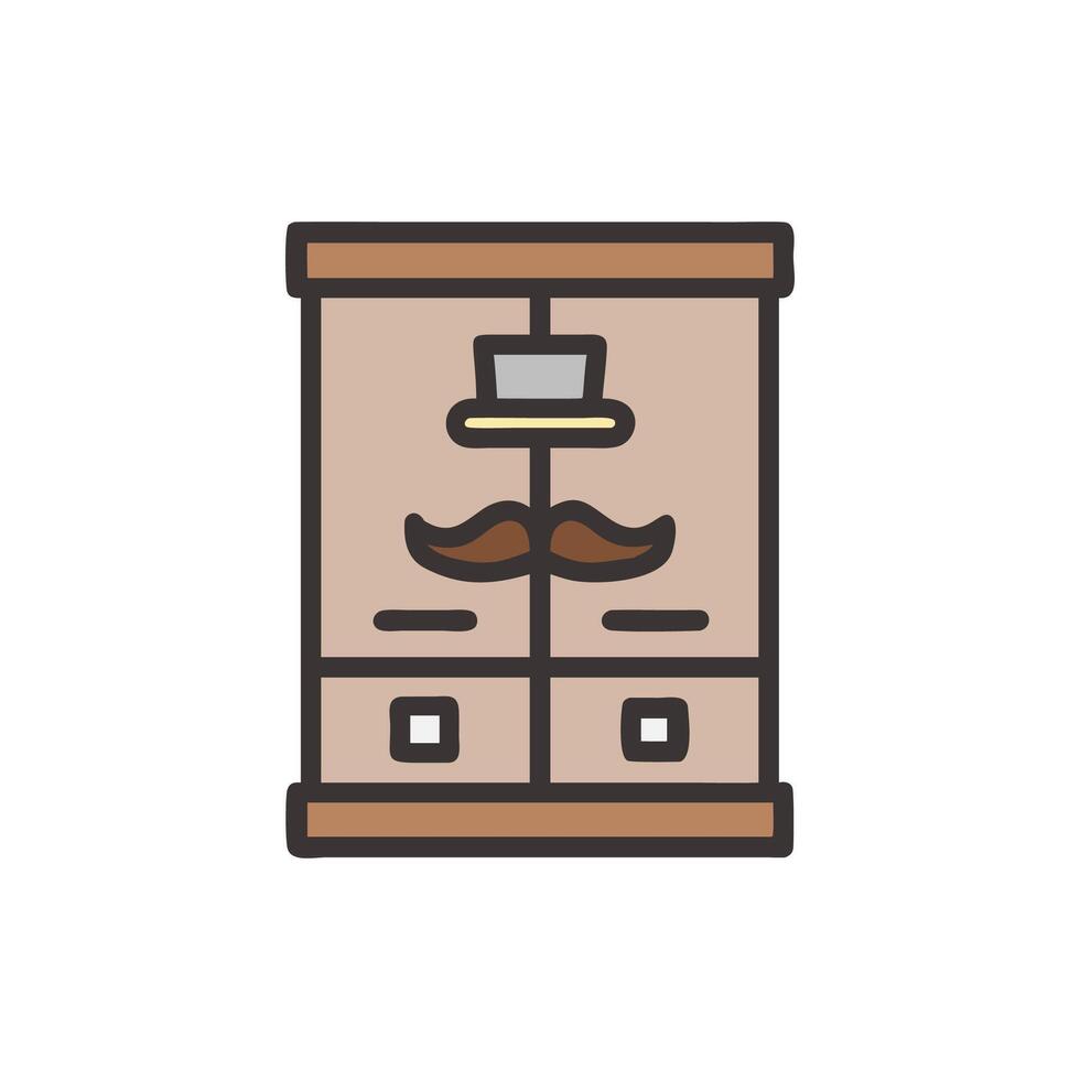 Stylized wardrobe with hat and mustache design vector