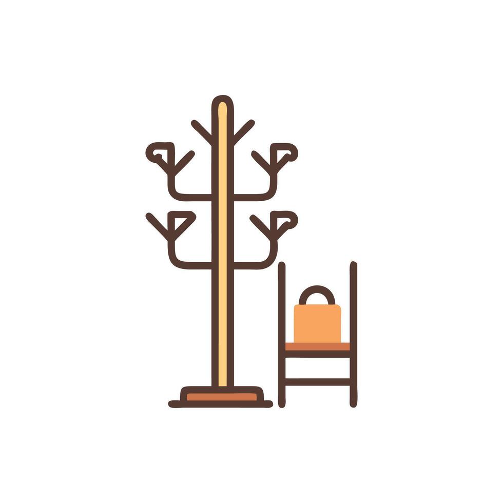 Coat rack and chair with bag against White Background vector