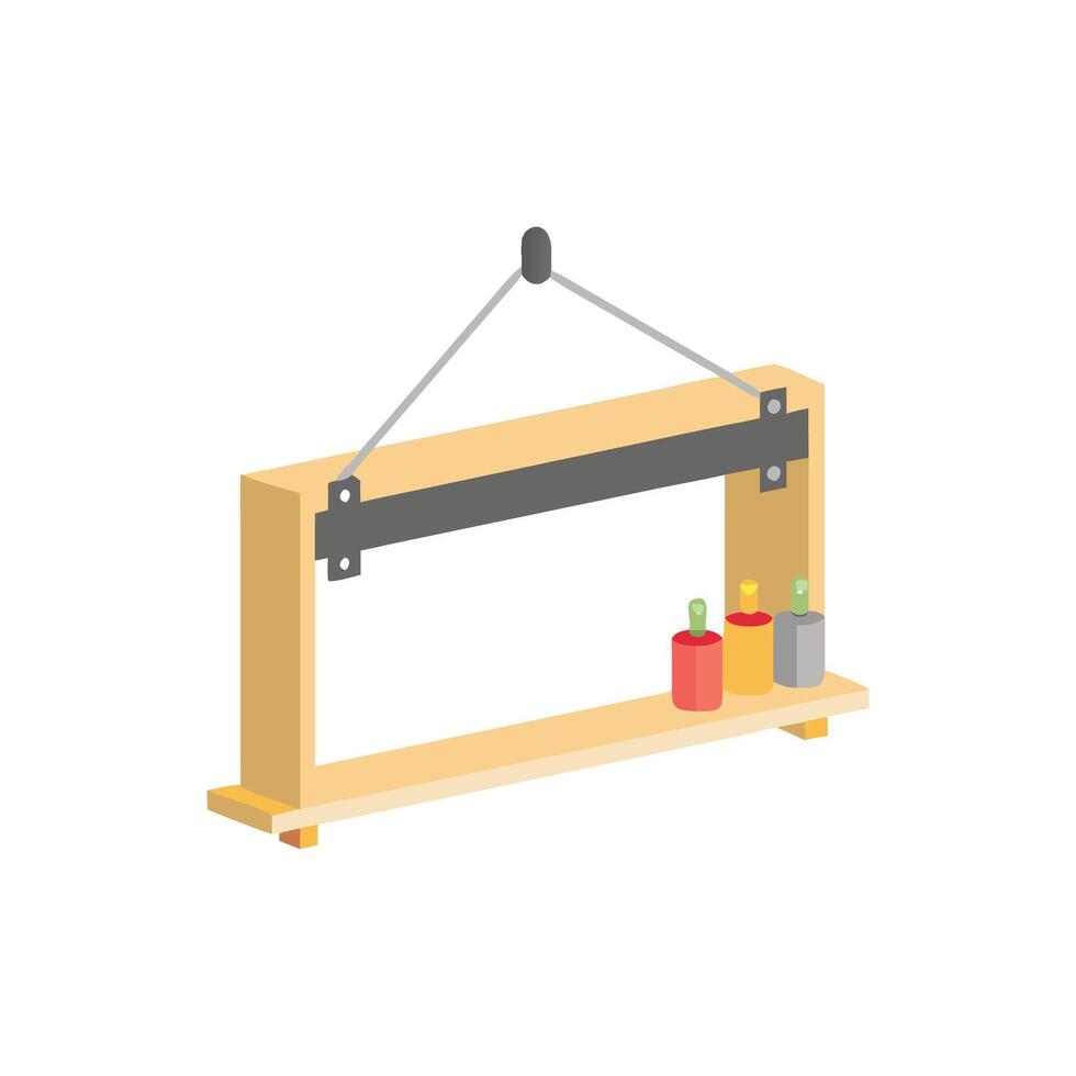 Hanging shelf with three colorful bottles in a room vector