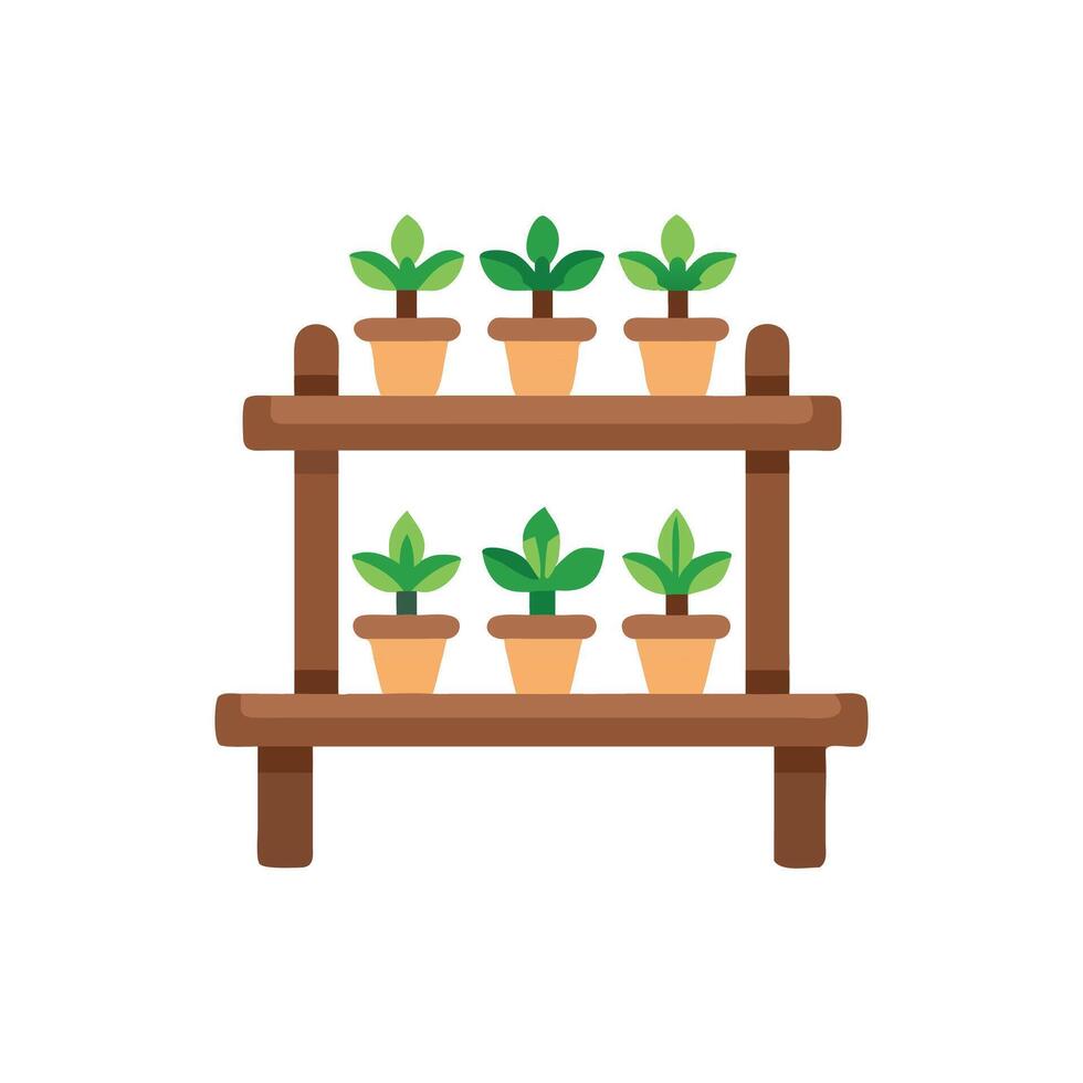 Seedlings on a two tier shelf, simple illustration vector