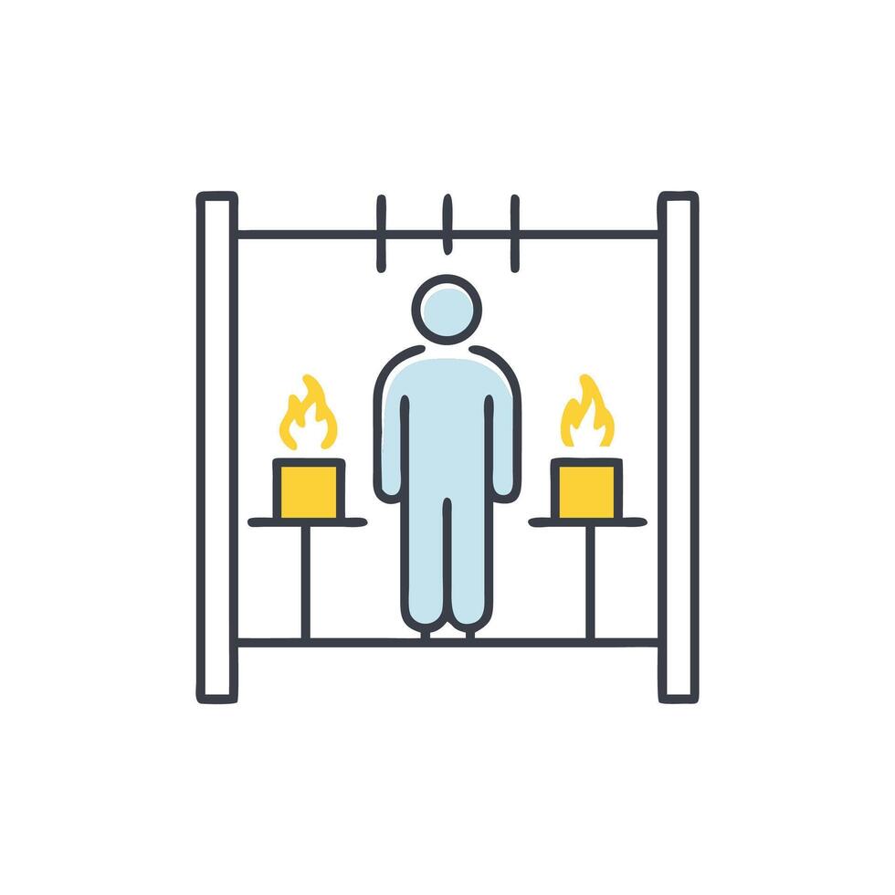 Abstract figure between candles inside a dark metal frame vector