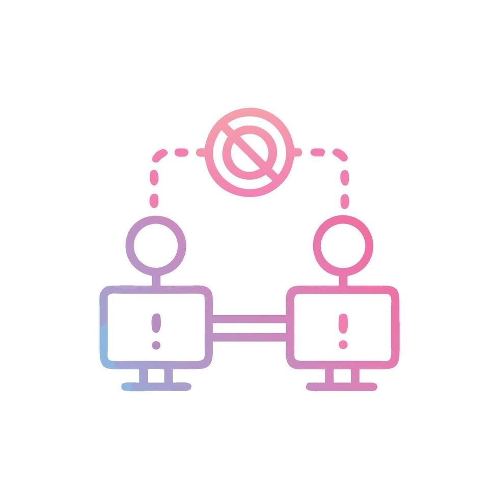 Disconnected communication with caution in digital teamwork concept design vector