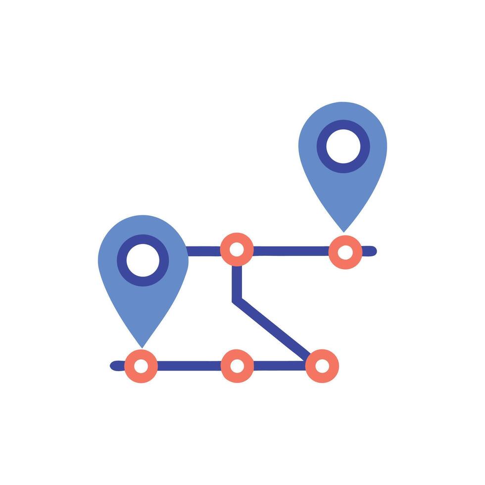 Flat illustration of route with blue pointers and circles vector