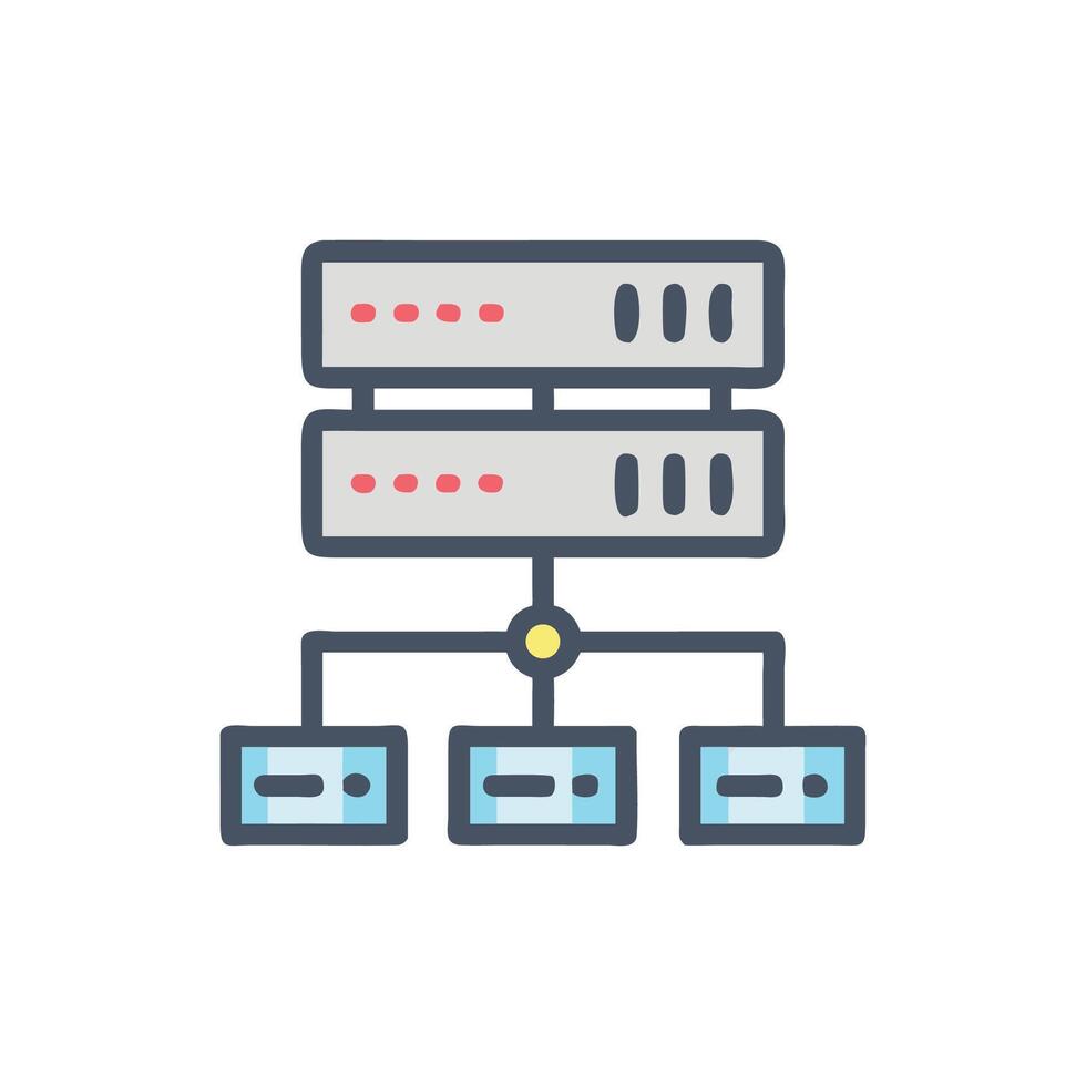 Stylized network server diagram showing data distribution system vector