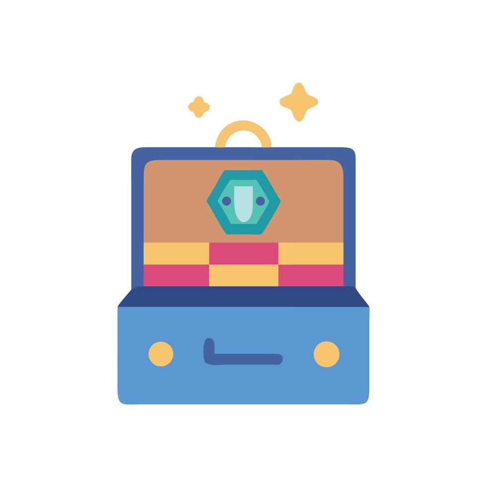 Treasure chest with gem and sparkles in flat style vector