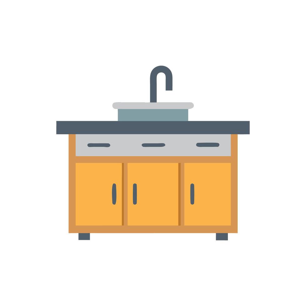 Flat Design Kitchen Sink Cabinet on White Background Studio vector