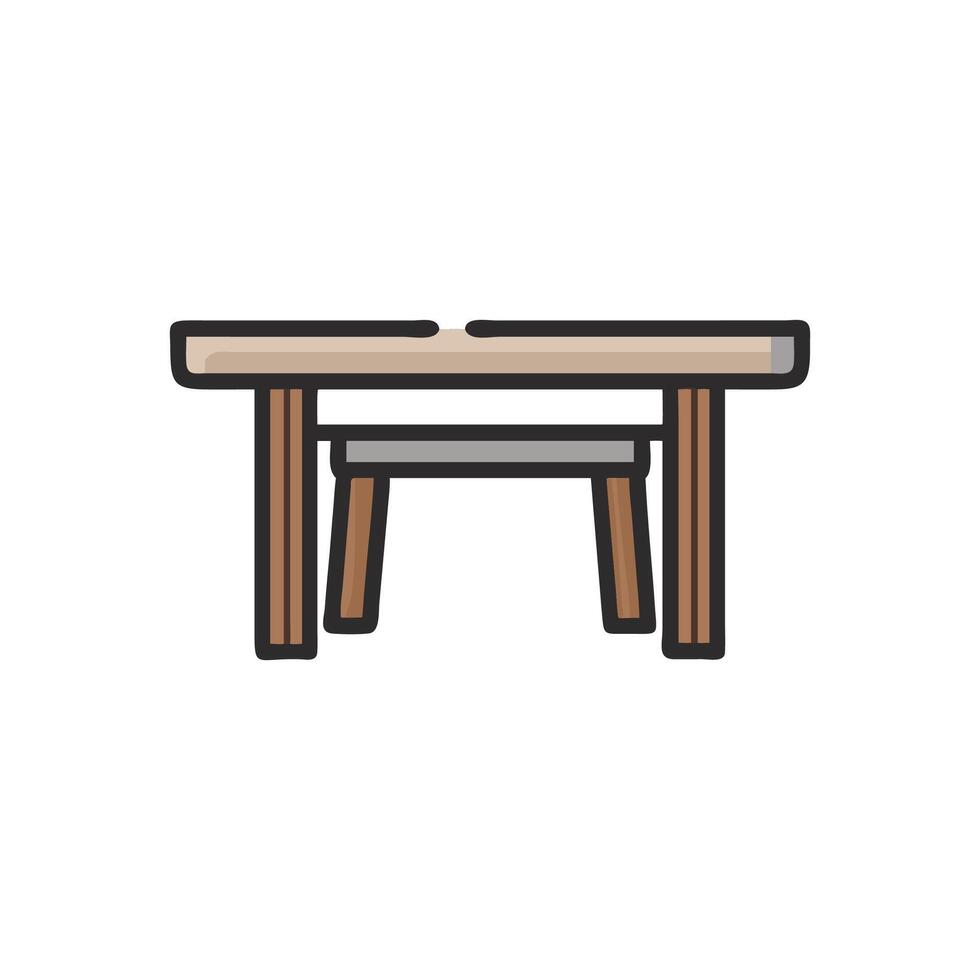 Stylized illustration of a basic wooden table and bench vector