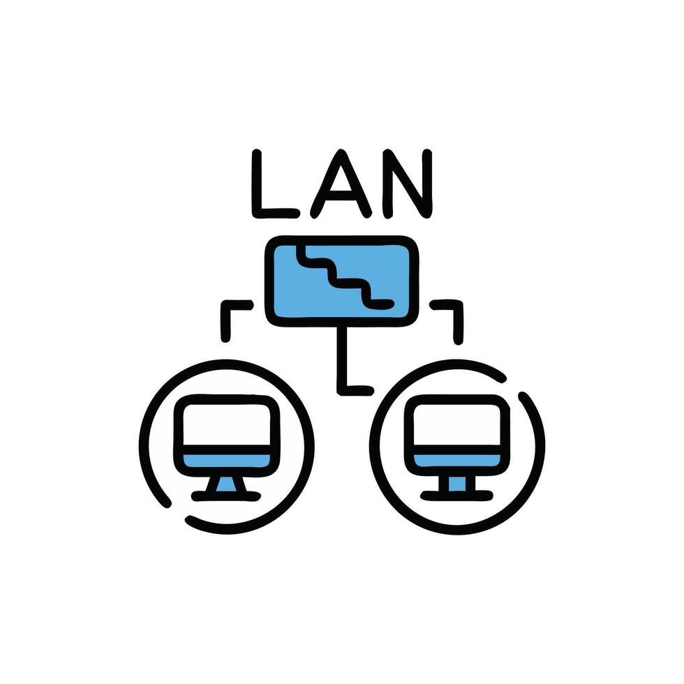 Hierarchical network diagram showing data flow between devices vector