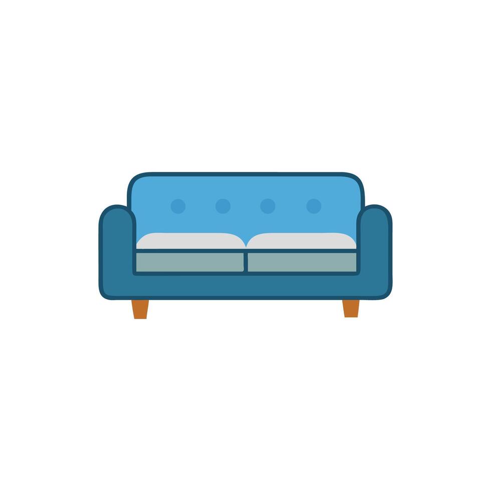 Blue upholstered sofa on White Background in flat design vector
