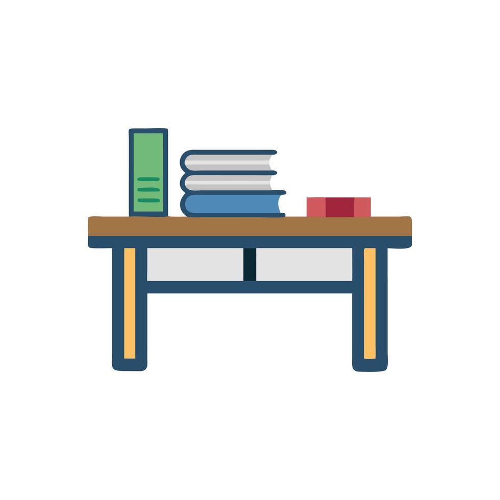Desk with books flat illustration on White Background vector