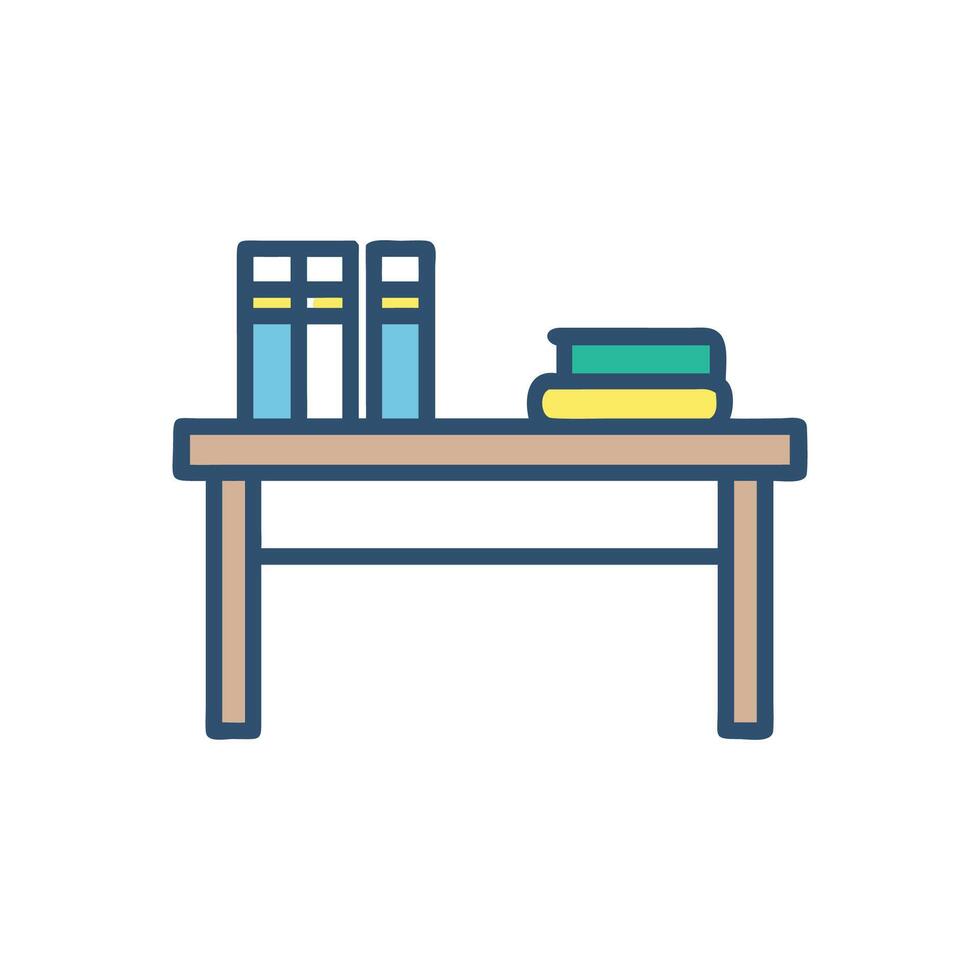 Table with books minimalist graphic illustration on White Background vector