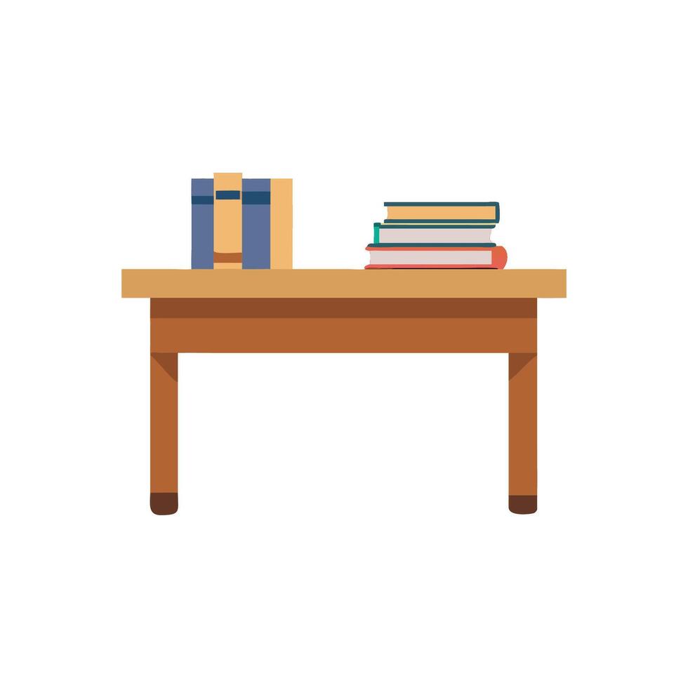 Stylized wooden table with stacks of books on top vector