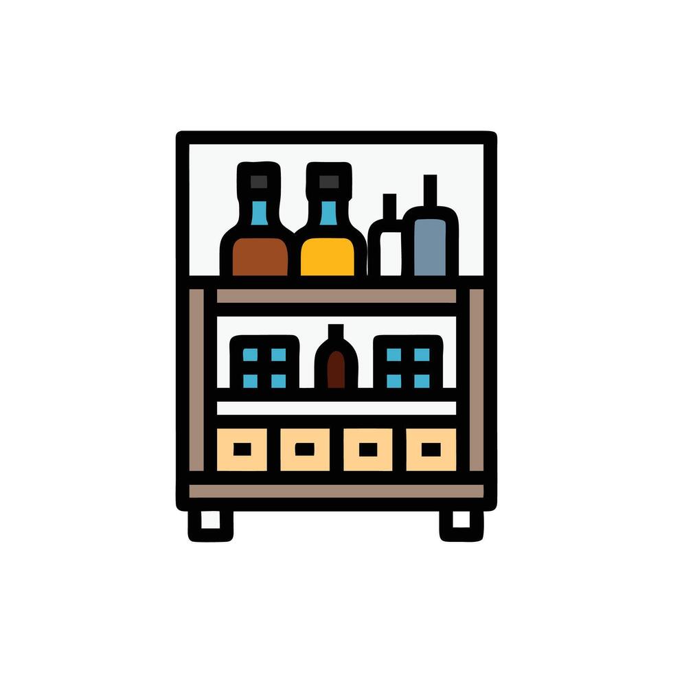 Stylized illustration of beverages on a shelf, liquor bottles vector