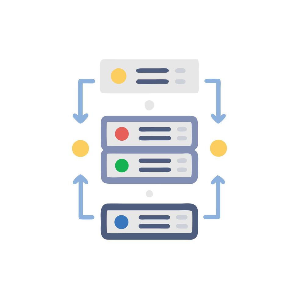 Stylized server diagram representing cyclical data processing flow vector
