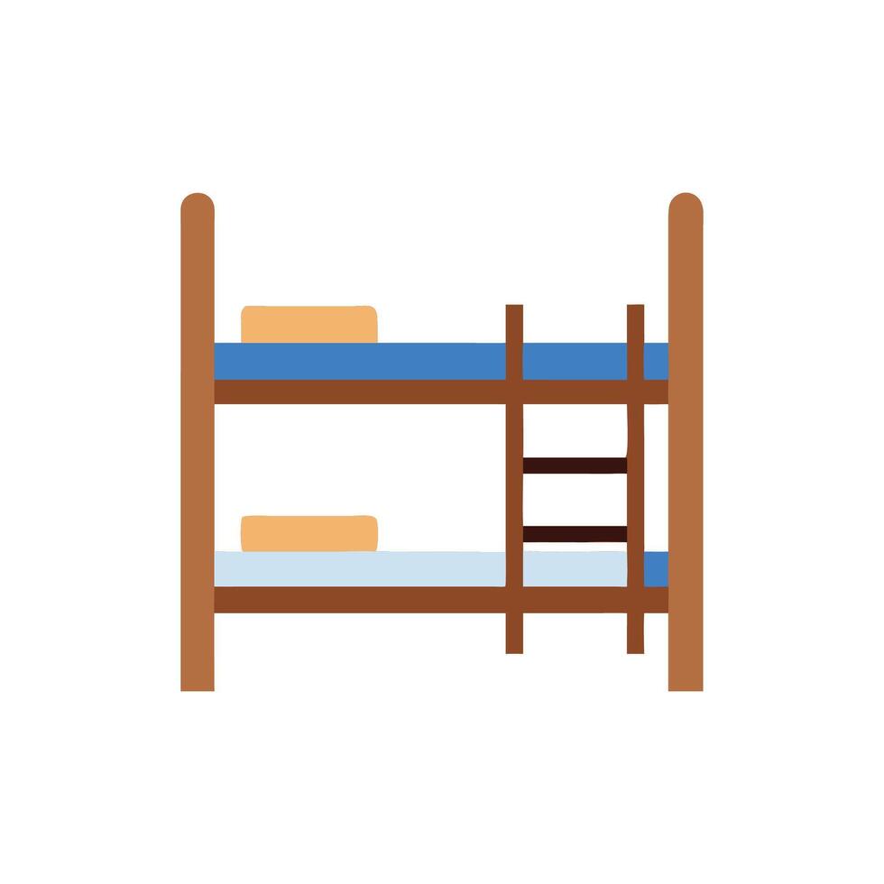 Flat design bunk bed illustration with ladder on White vector