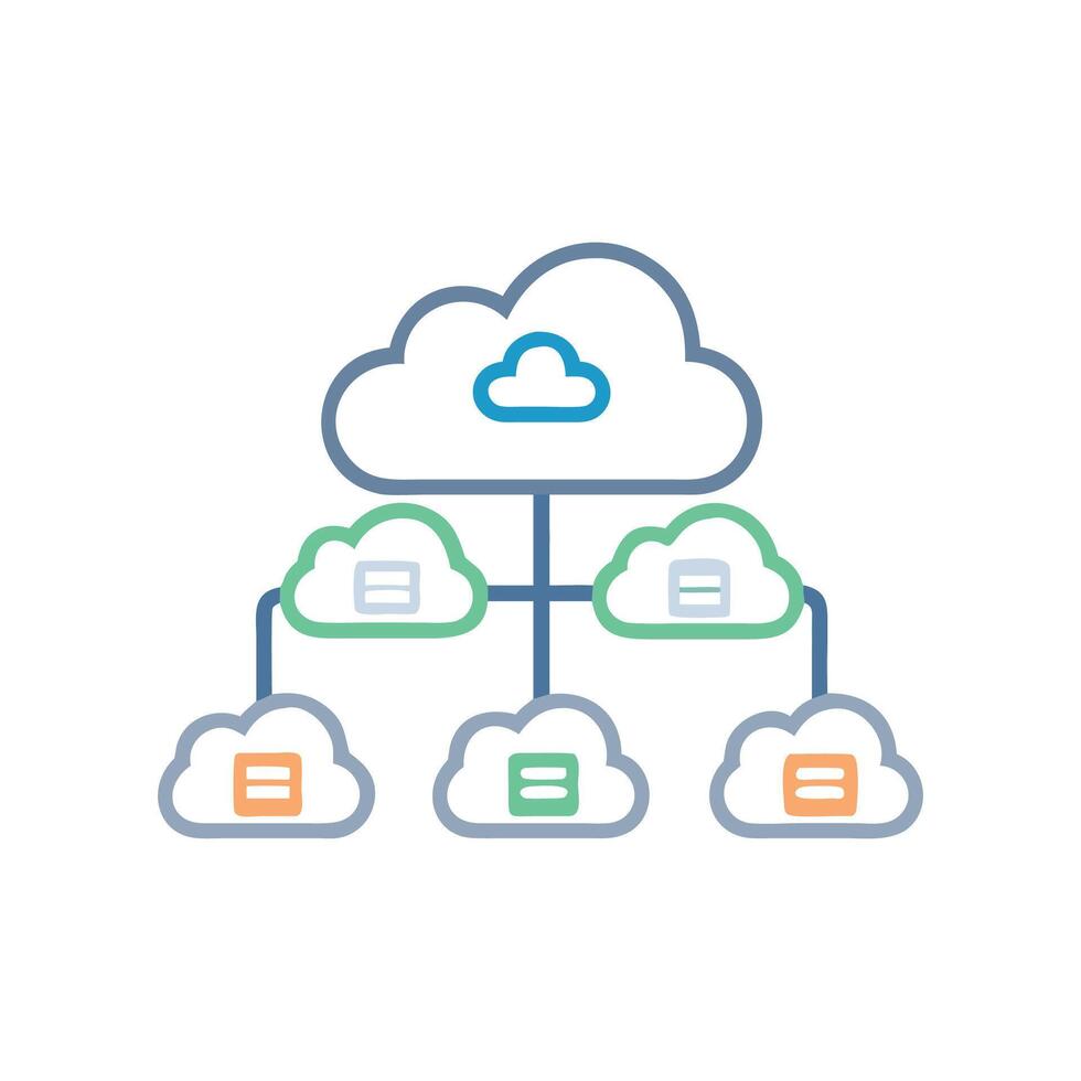 Cloud computing network architecture scheme with various cloud connections vector