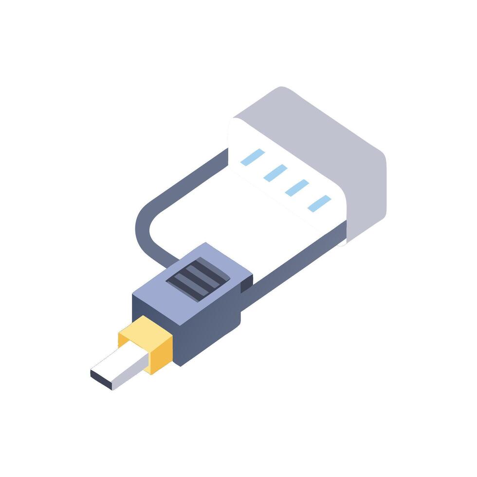 Isometric graphic of a USB charger and cable vector