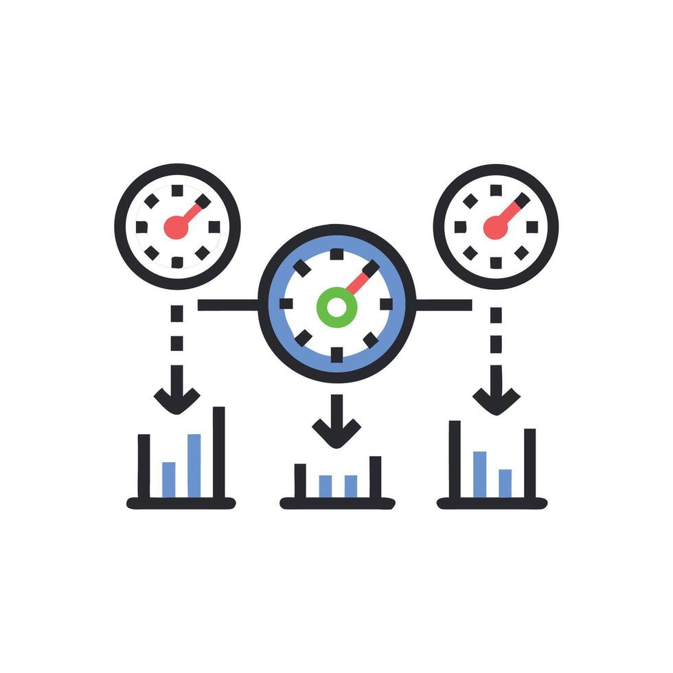 Dashboard infographic showing data flow for performance analysis vector