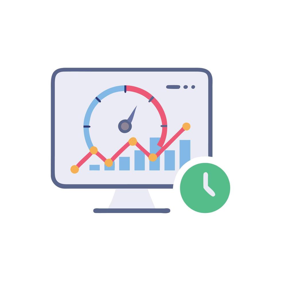 Performance Monitoring Dashboard with Charts and Time Indicator vector