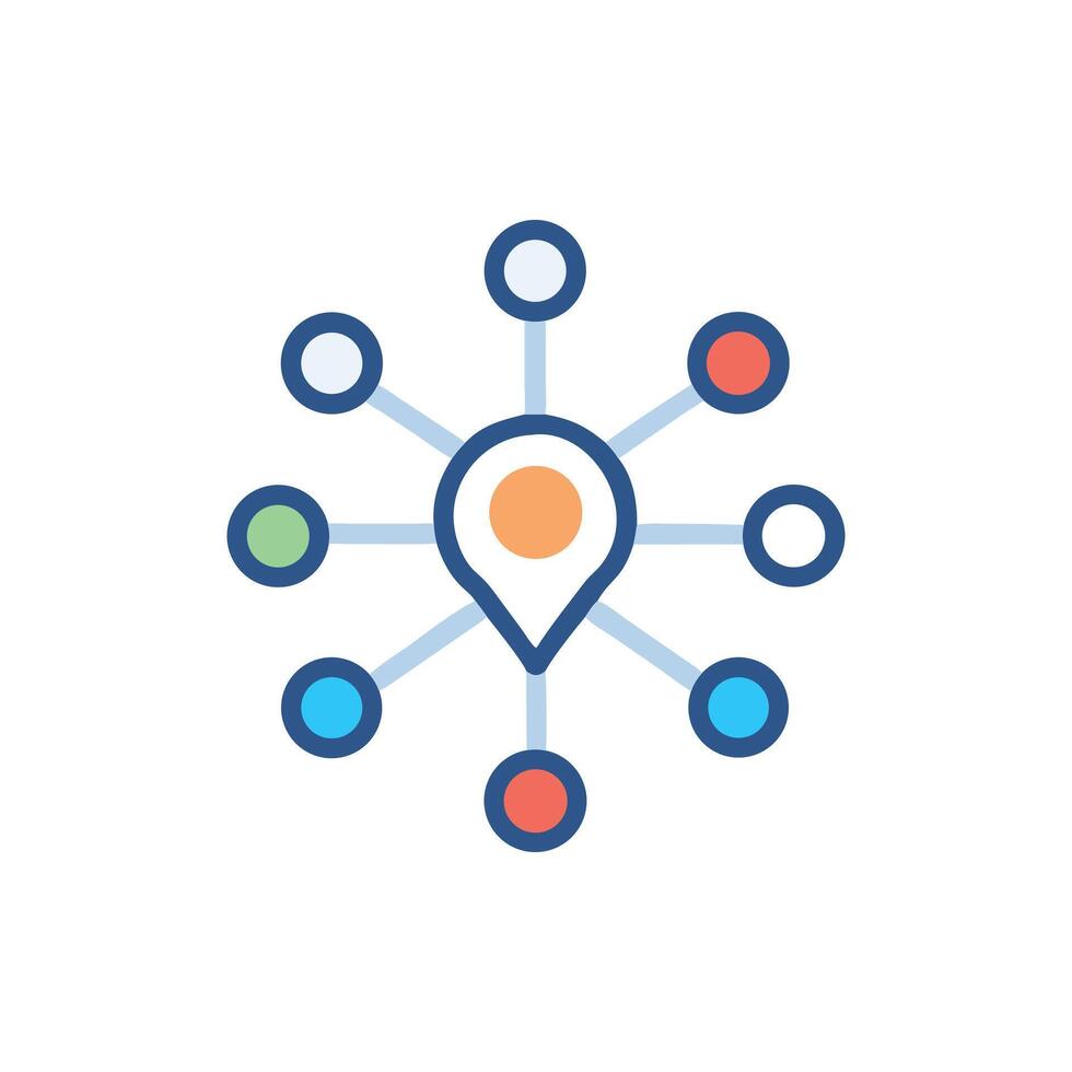 Location pin networking icon connecting to data points vector