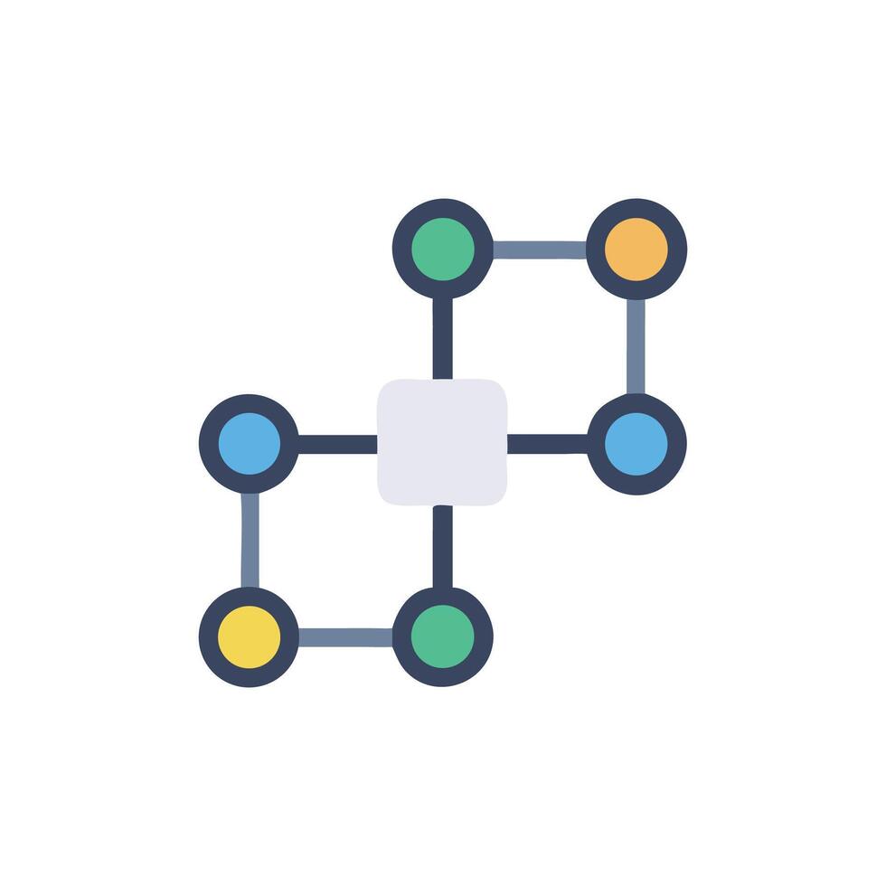 Network connection of nodes and pathways in flat design vector