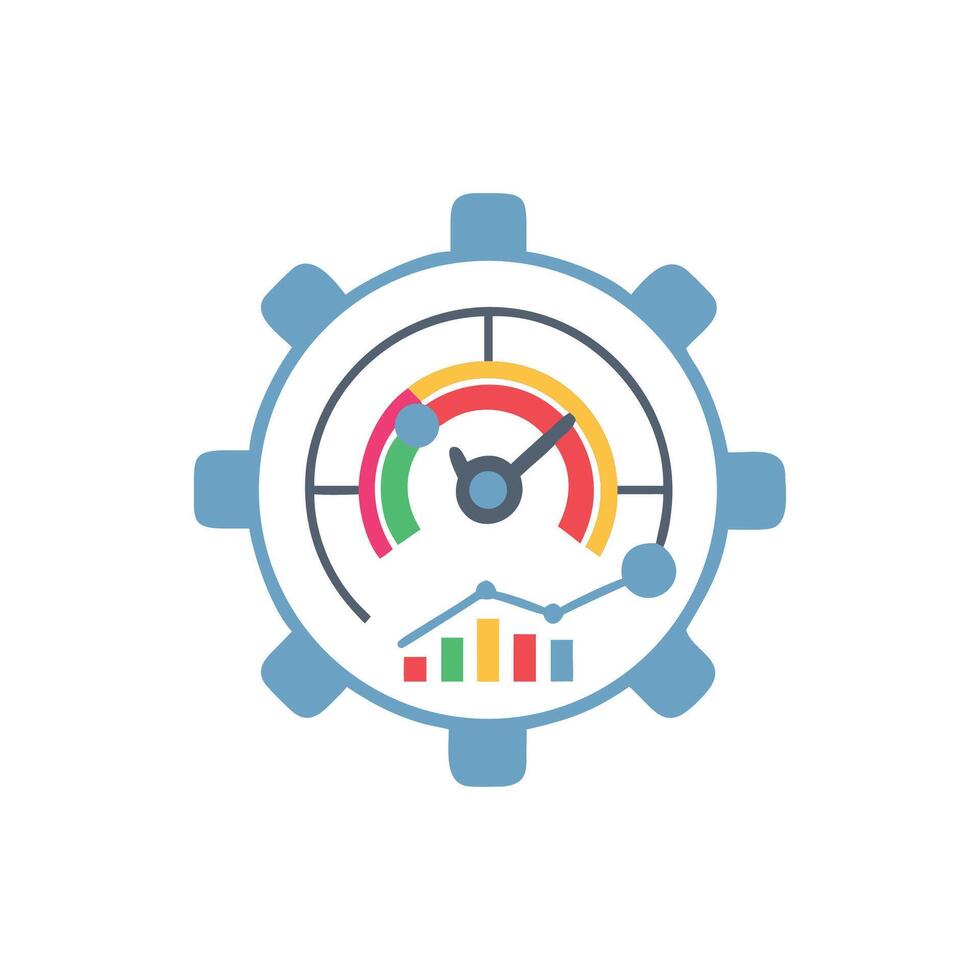 Cog wheel analytics dashboard showing data and progress vector