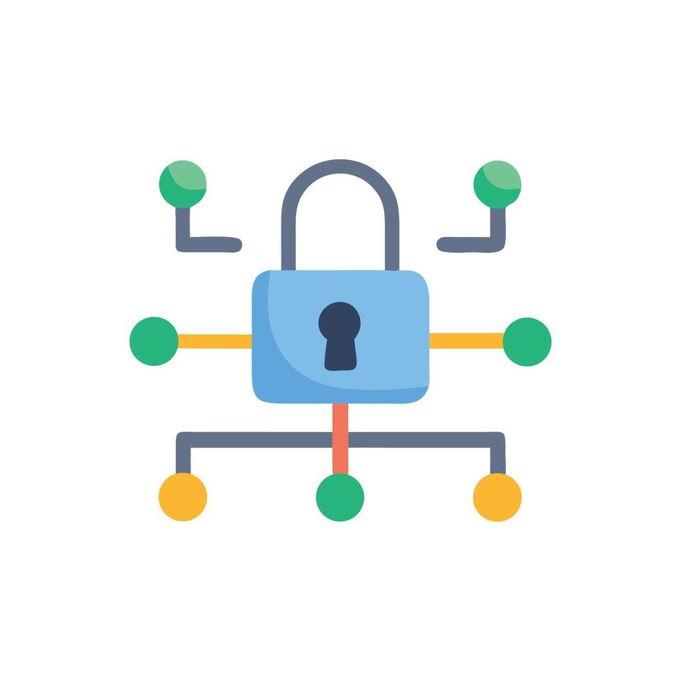 Stylized network security padlock icon on White Background. vector