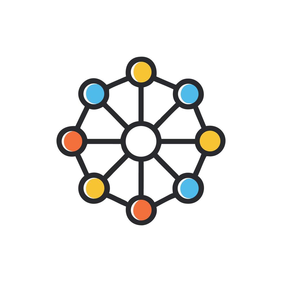 Colorful network graphic with connected points on White Background vector