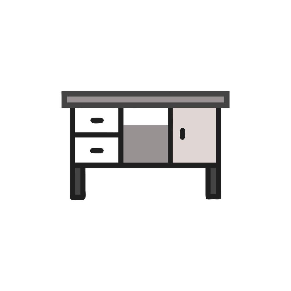 Stylized desk illustration with two drawers and door vector