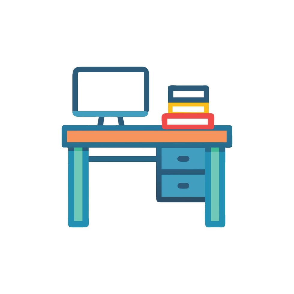 Stylized desk with computer and books for office concept vector