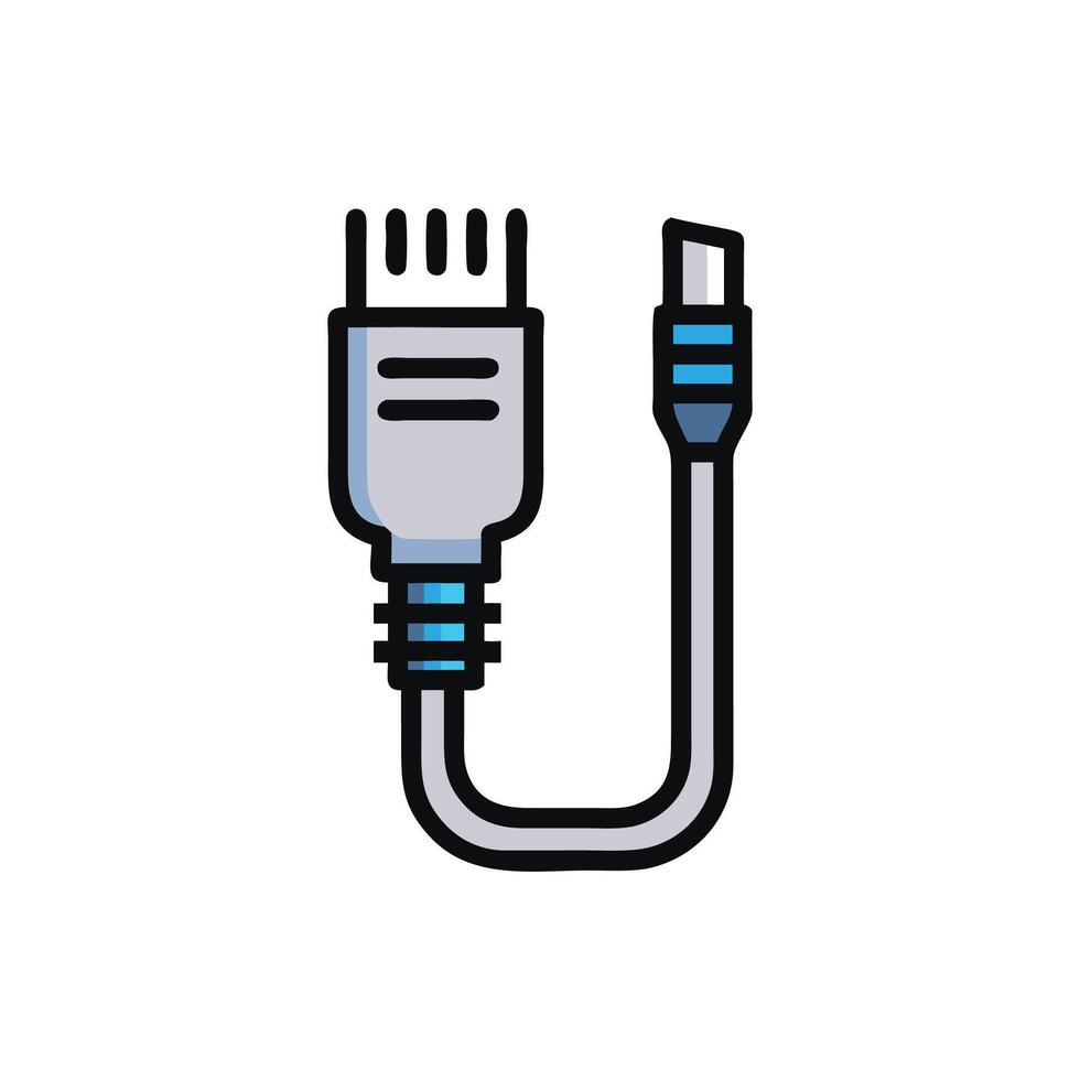 Isometric grey data cable with blue accents on White Background vector