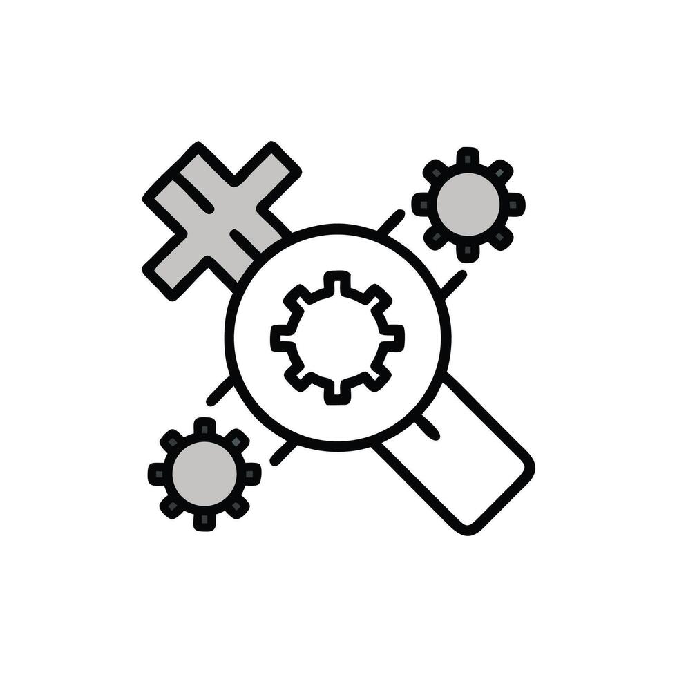 Technical settings icon featuring gears and adjustable wrench tool vector
