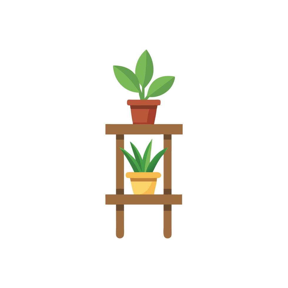 Two houseplants on wooden shelf with White Background artwork vector