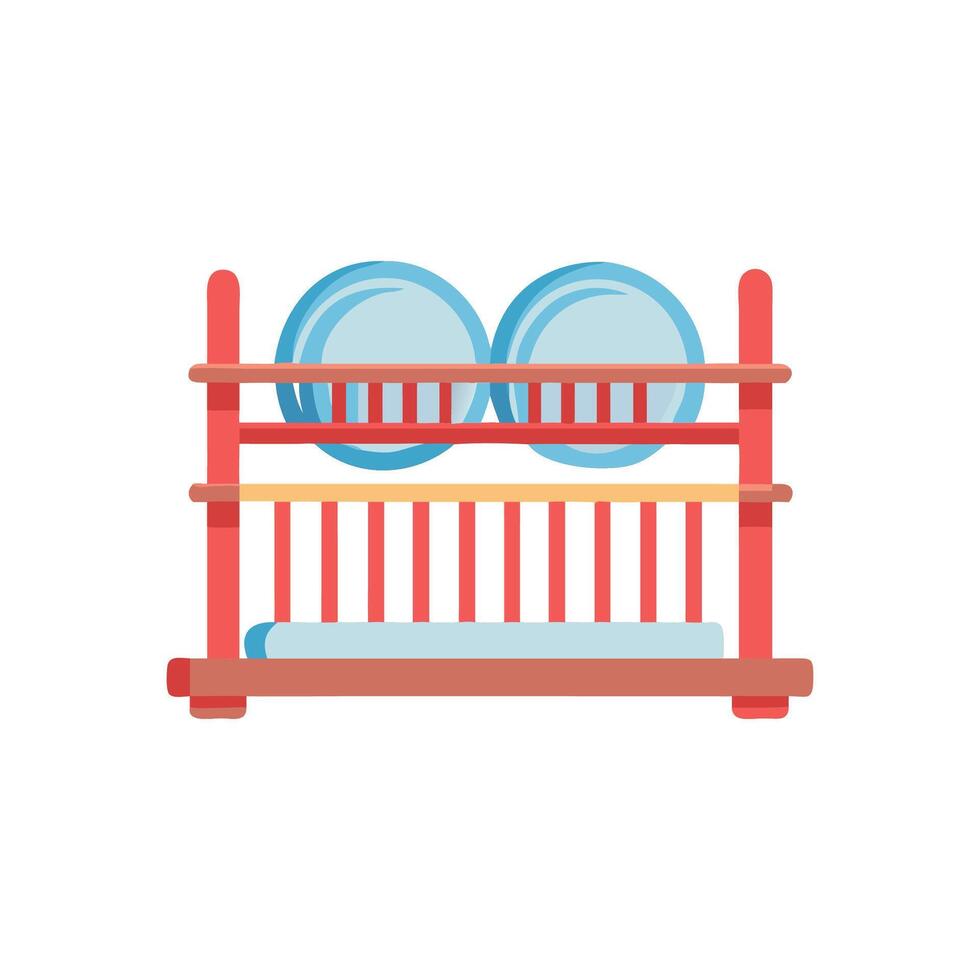 Cartoon style dish rack with two light blue plates vector
