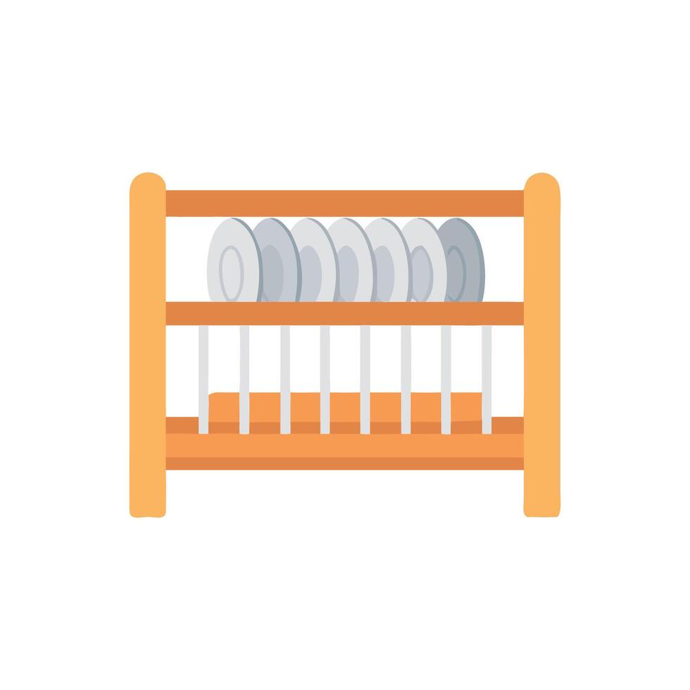 Illustration of wooden dish rack with light gray plates vector