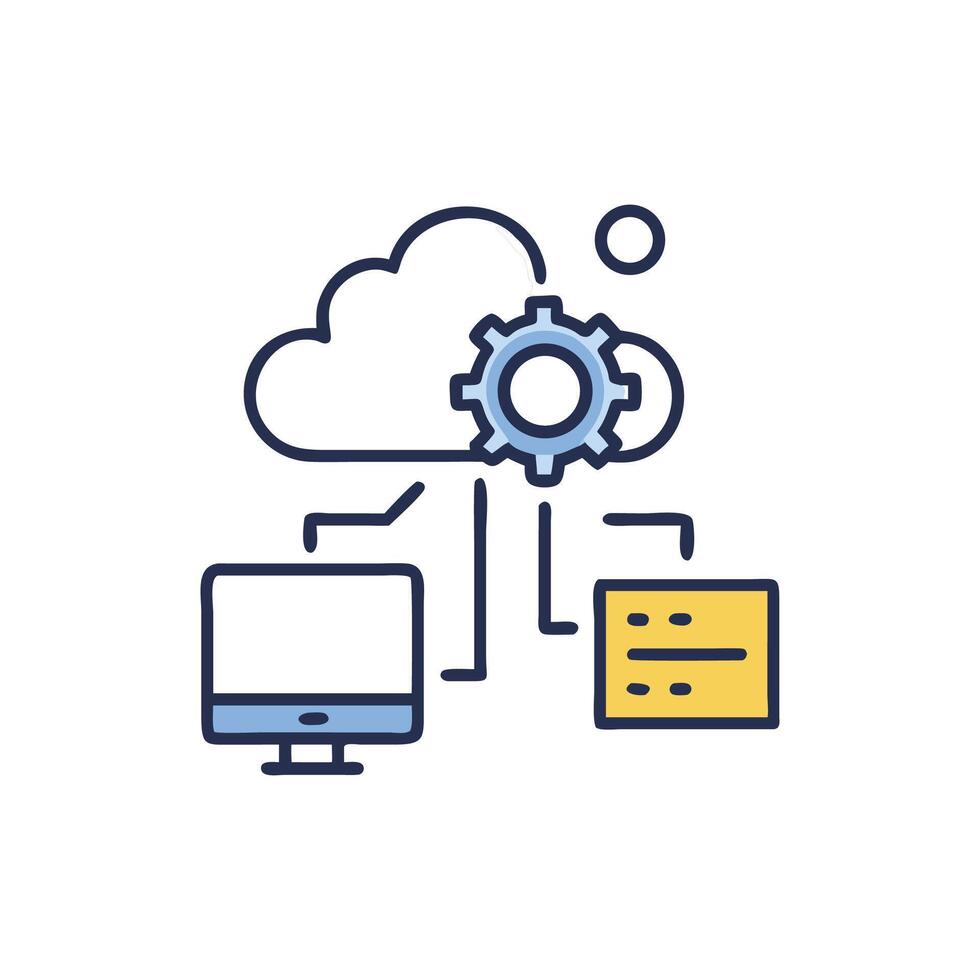 Cloud computing system with connected computer and server visual vector