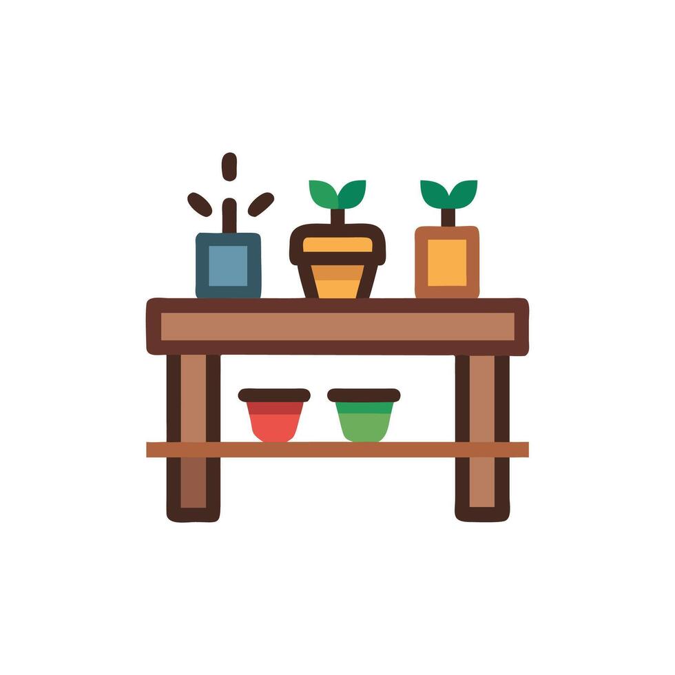 Cartoon illustration of potted plants on a wooden shelf vector