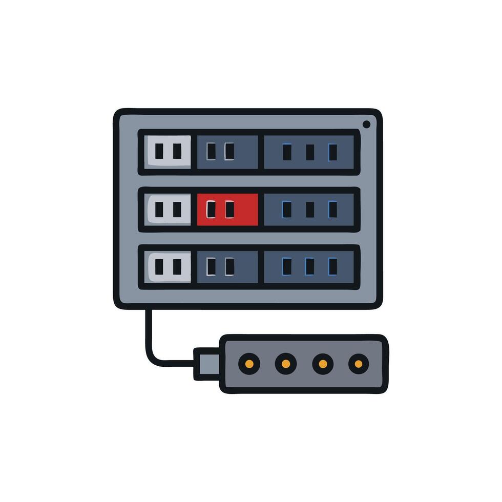Circuit breaker panel with one red switch illustration vector