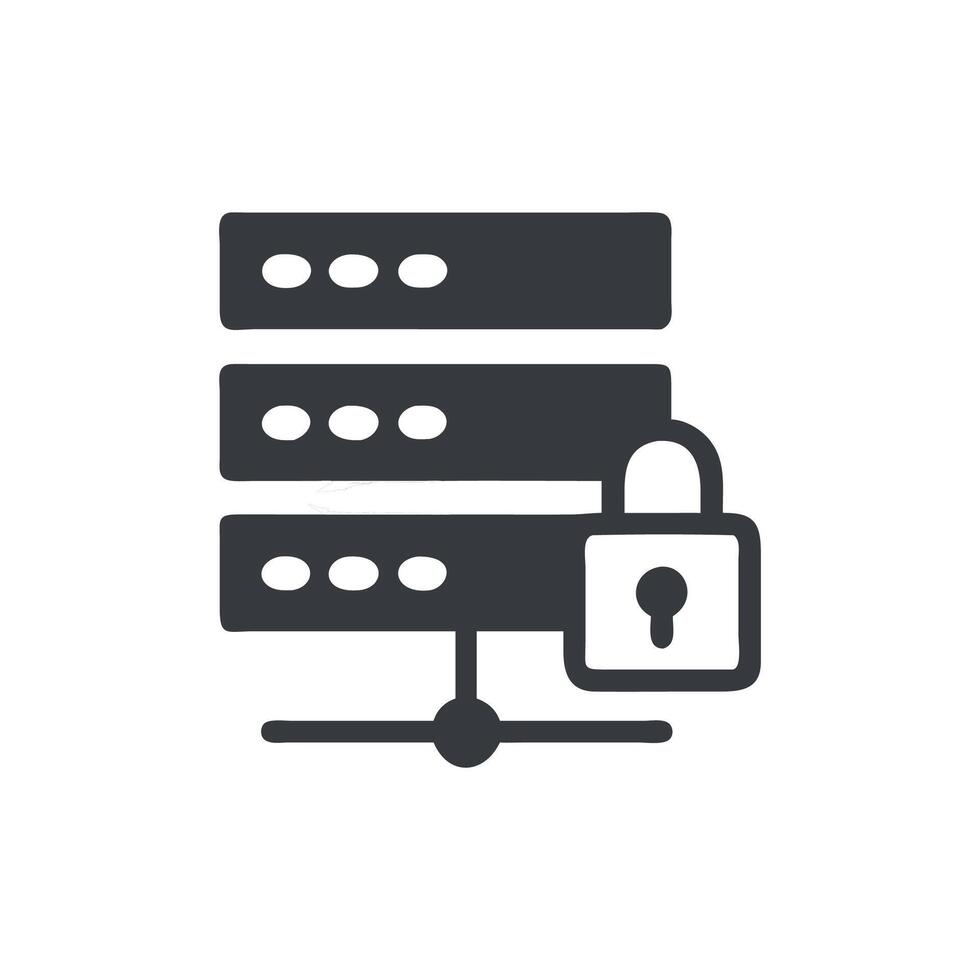 Data server with padlock symbolizing cyber security protection vector