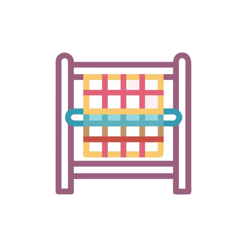 Weaving loom illustration against black backdrop in simple style vector