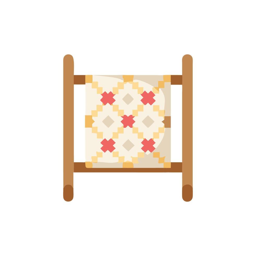 Flat illustration of quilt on rack with geometric pattern vector