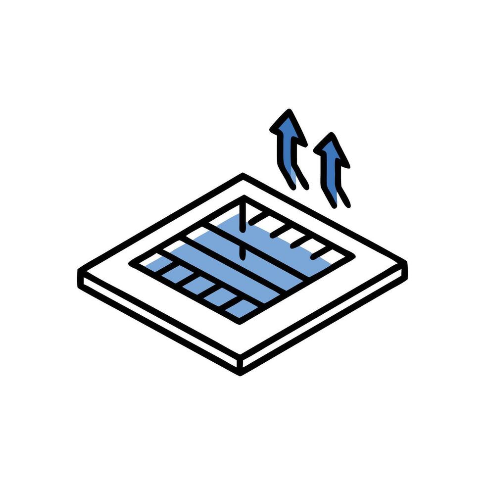 Ventilation system diagram showing upward airflow from floor surface vector