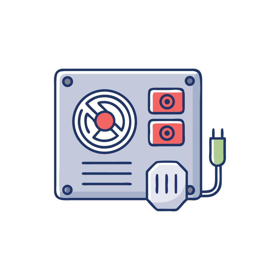 Cartoon illustration of computer power supply unit vector