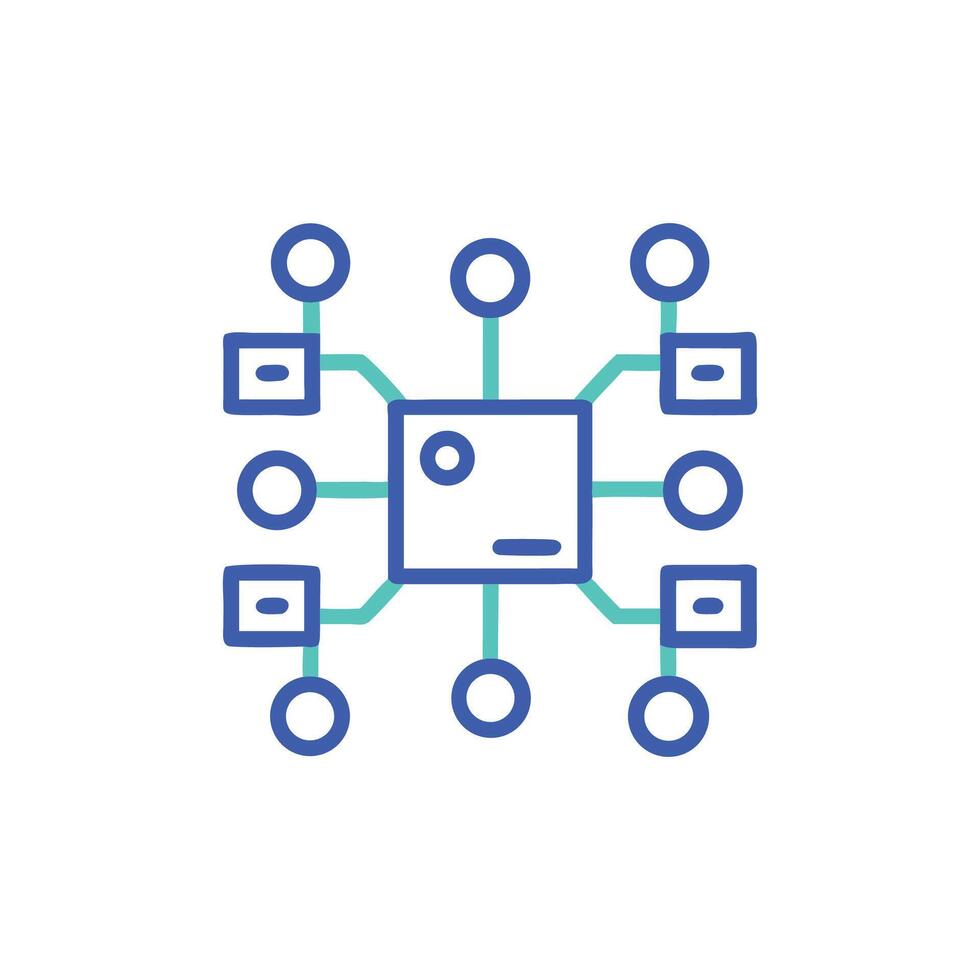 Digital network connectivity hub outline against White Background vector