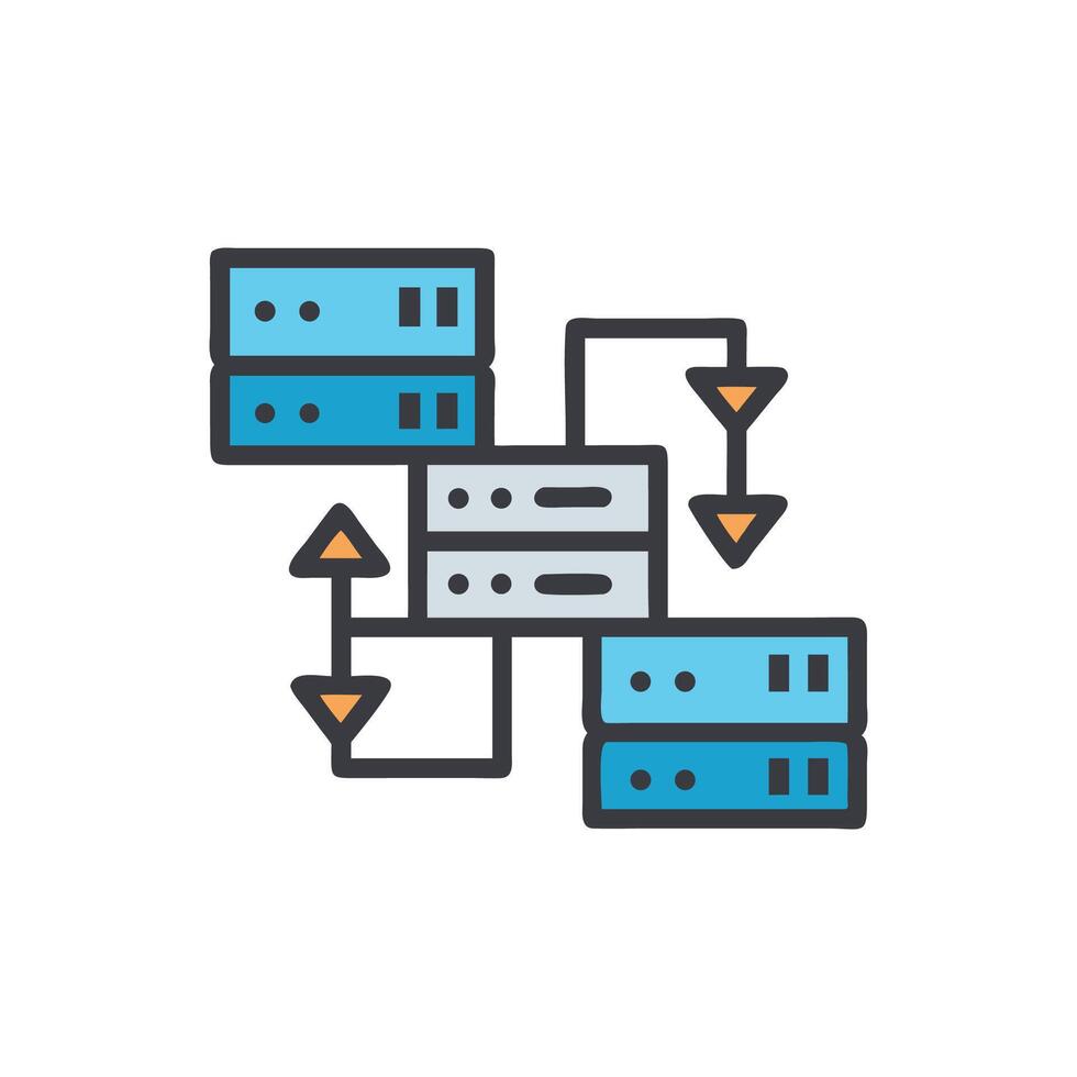 Schematic servers connecting to central server in network vector