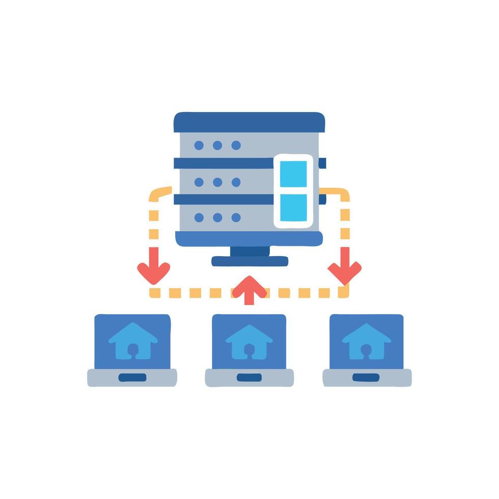 Server database communication between computers network data flow illustration vector