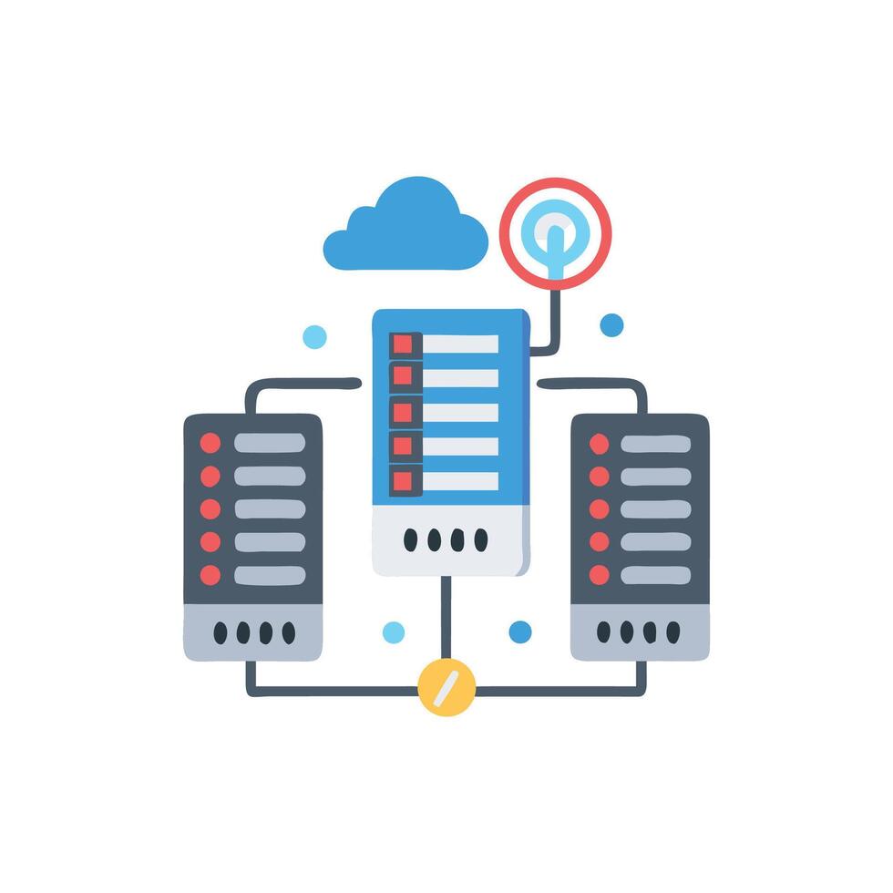 Cloud computing network connection with servers and data management vector