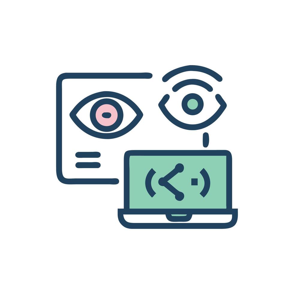 Laptop with eye monitoring and screen sharing connection concept vector